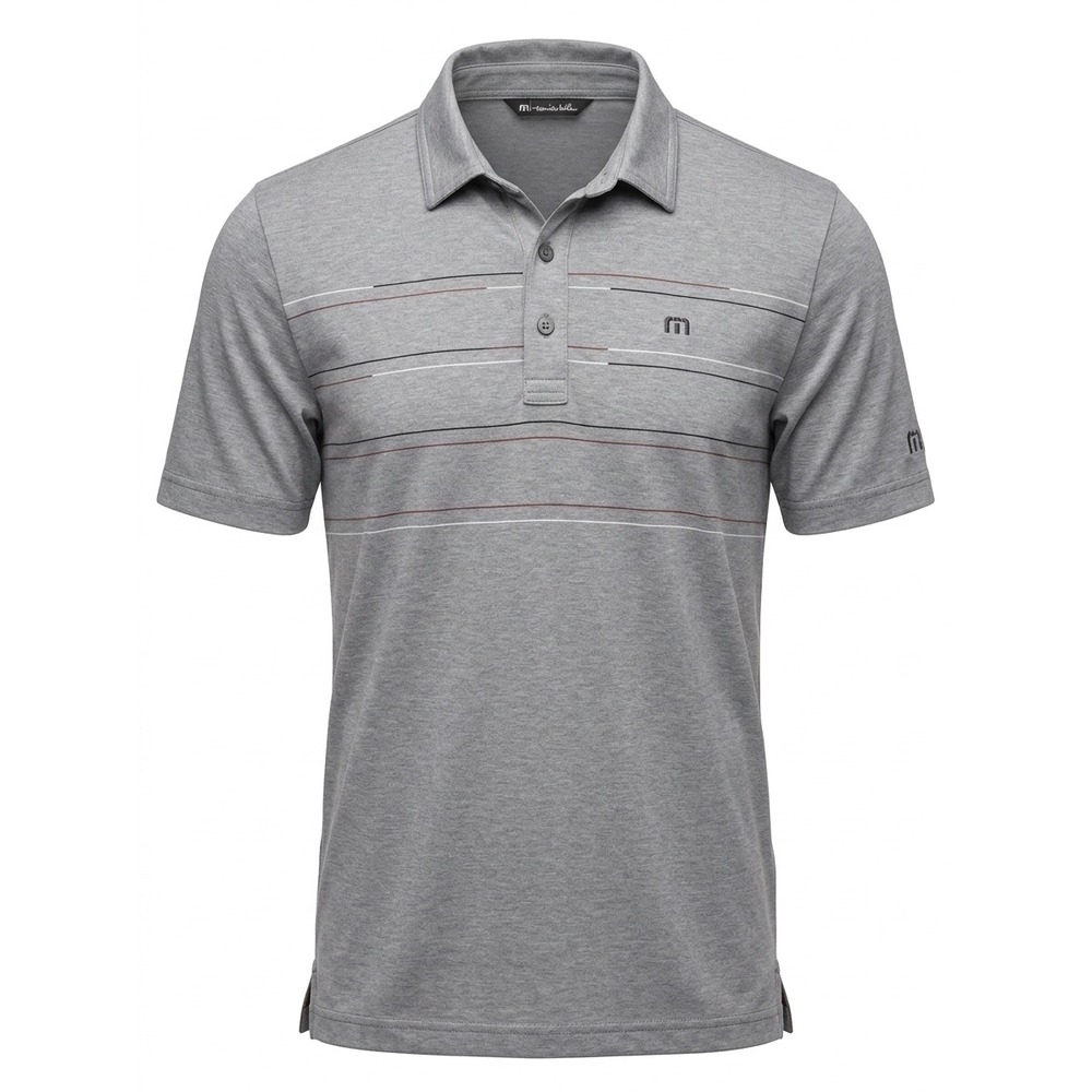 Travis Mathew Men's Gray Stripe Golf Polo El Camaleon Mayakoba Course Logo XL